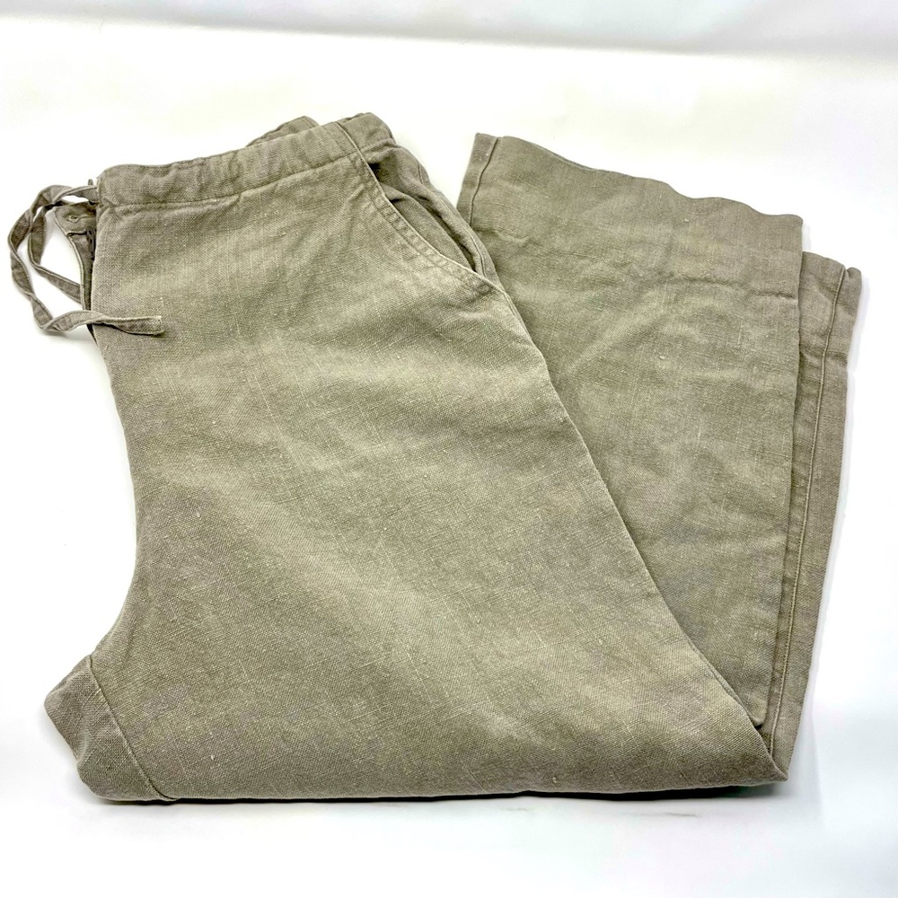 Vintage Eileen Fisher Italian Linen capri pant, drawstring waist, size S, Flax